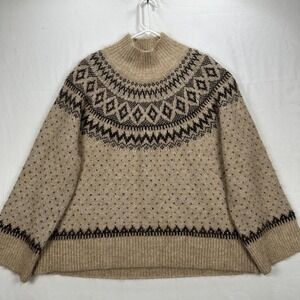 Gap Fuzzy Oversized Sweater Womens XL Brown Fair Isle Turtleneck Pullover NWOT